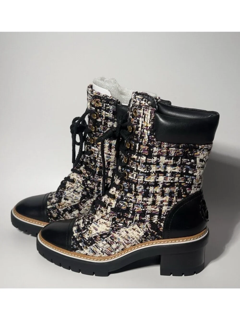 Tory Burch Tweed Leather Lace-Up Ankle Boots Women’s 7.5 New in Box